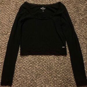 Black lace hollister crop top size medium.